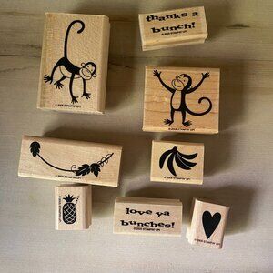 Stampin Up! Monkey Business 8 rubber stamps banana heart pineapple love thanks